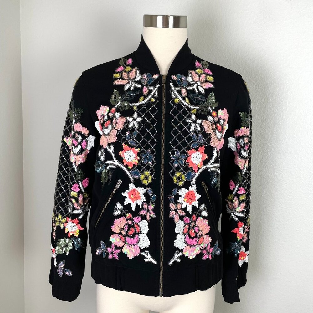 Revolve Needle & Thread Womens 4 Floral Circle Bomber‎ Jacket Zip Pocket